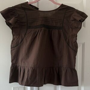 H&M Brown Ruffle Sleeve Blouse